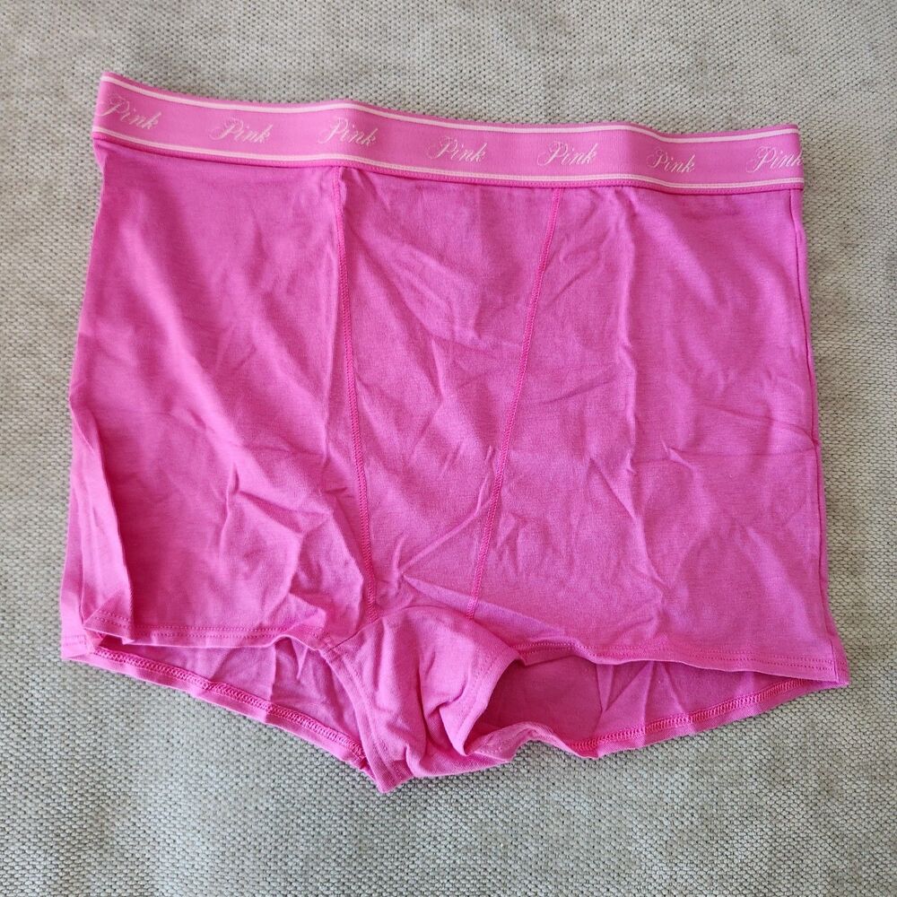 Victoria's Secret PINK‎ Medium Pink Logo Cotton High Waist Boyshort Panty NWT